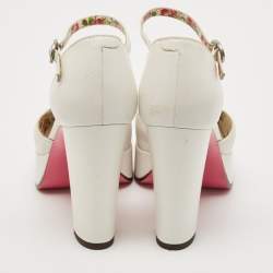 Pre Owned Gucci White Leather Agon Block Heel Platform Pumps Size 37.5