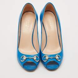 Gucci Blue Leather Horsebit Peep Toe Pumps Size 35