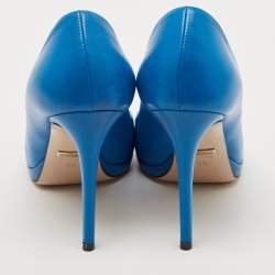 Gucci Blue Leather Horsebit Peep Toe Pumps Size 35