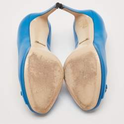 Gucci Blue Leather Horsebit Peep Toe Pumps Size 35
