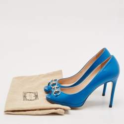 Gucci Blue Leather Horsebit Peep Toe Pumps Size 35