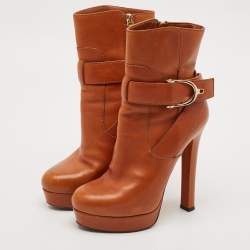 Gucci Brown Leather Wimbledon Ankle Length Boots Size 35.5