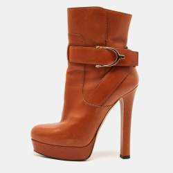 Gucci Brown Leather Wimbledon Ankle Length Boots Size 35.5