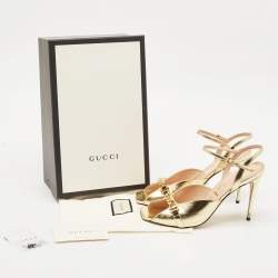 مملوكة مسبقًا Gucci Gold Leather Chain Detail Sylvie Sandals Size 41