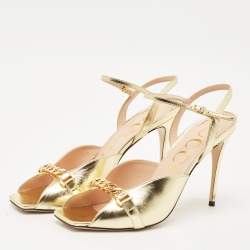 مملوكة مسبقًا Gucci Gold Leather Chain Detail Sylvie Sandals Size 41