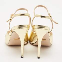 مملوكة مسبقًا Gucci Gold Leather Chain Detail Sylvie Sandals Size 41