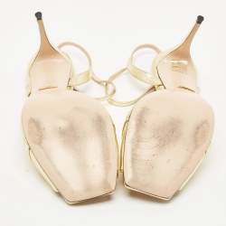 مملوكة مسبقًا Gucci Gold Leather Chain Detail Sylvie Sandals Size 41