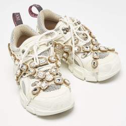 Gucci White Leather and Mesh Flashtrek Chunky Sneakers Size 36