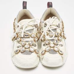 Gucci White Leather and Mesh Flashtrek Chunky Sneakers Size 36