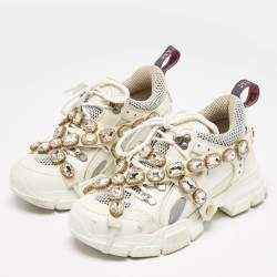 Gucci White Leather and Mesh Flashtrek Chunky Sneakers Size 36