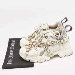 Gucci White Leather and Mesh Flashtrek Chunky Sneakers Size 36
