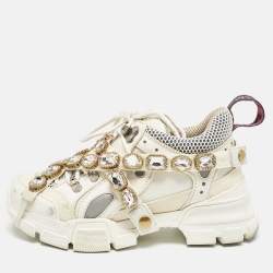 Gucci White Leather and Mesh Flashtrek Chunky Sneakers Size 36