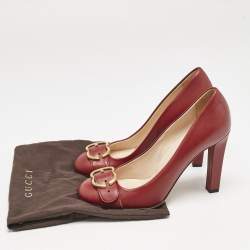 Gucci Red Leather GG Buckle Pumps Size 38.5