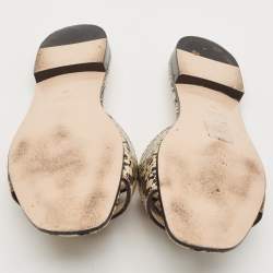 Pre Owned Gucci Black/Grey Python Embossed Leather Interlocking G Cut Out Flat Slides Size 38