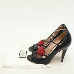 Gucci Black Leather Molina Embellished T-Strap Pumps Size 38.5
