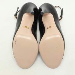 Gucci Black Leather Molina Embellished T-Strap Pumps Size 38.5