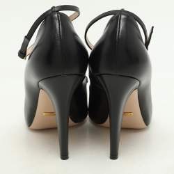 Gucci Black Leather Molina Embellished T-Strap Pumps Size 38.5