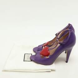 Gucci Purple Leather Molina Heart T Strap Pumps Size 38.5