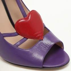 Gucci Purple Leather Molina Heart T Strap Pumps Size 38.5