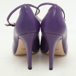 Gucci Purple Leather Molina Heart T Strap Pumps Size 38.5