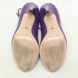 Gucci Purple Leather Molina Heart T Strap Pumps Size 38.5