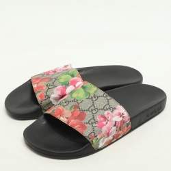 Gucci Multicolor GG Floral Canvas Flat Slides Size 38 