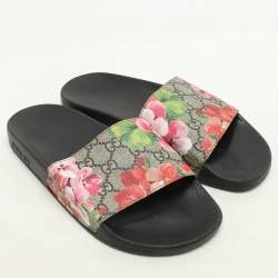 Gucci Multicolor GG Floral Canvas Flat Slides Size 38 