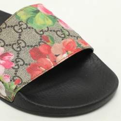 Gucci Multicolor GG Floral Canvas Flat Slides Size 38 