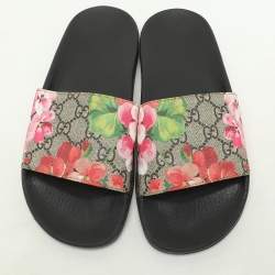 Gucci Multicolor GG Floral Canvas Flat Slides Size 38 