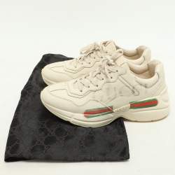 Gucci Off-White Leather Rhyton Logo Low Top Sneakers Size 38