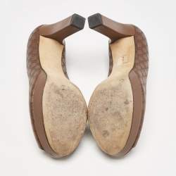 Pre Owned حذاء كعب عالي غوتشي مقدمة مفتوحة جلد بنقوش بنى مقاس 37.5