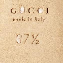 Pre Owned حذاء كعب عالي غوتشي مقدمة مفتوحة جلد بنقوش بنى مقاس 37.5