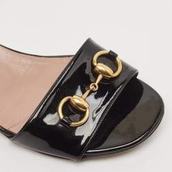 Gucci Black Patent Leather Horsebit Ankle Strap Sandals Size 40