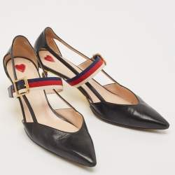 Gucci Black Leather Sylvie Web Strap Bamboo Heel Unia Pumps Size 40