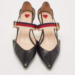 Gucci Black Leather Sylvie Web Strap Bamboo Heel Unia Pumps Size 40