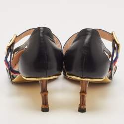 Gucci Black Leather Sylvie Web Strap Bamboo Heel Unia Pumps Size 40
