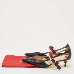 Gucci Black Leather Sylvie Web Strap Bamboo Heel Unia Pumps Size 40
