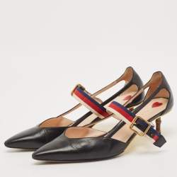 Gucci Black Leather Sylvie Web Strap Bamboo Heel Unia Pumps Size 40