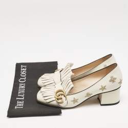 Gucci Cream Leather GG Marmont Fringe Block Heel Pumps Size 37