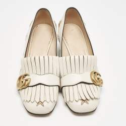 Gucci Cream Leather GG Marmont Fringe Block Heel Pumps Size 37
