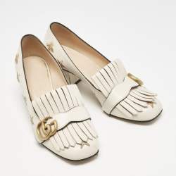 Gucci Cream Leather GG Marmont Fringe Block Heel Pumps Size 37