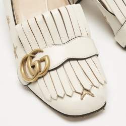 Gucci Cream Leather GG Marmont Fringe Block Heel Pumps Size 37