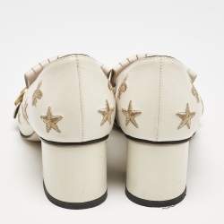 Gucci Cream Leather GG Marmont Fringe Block Heel Pumps Size 37