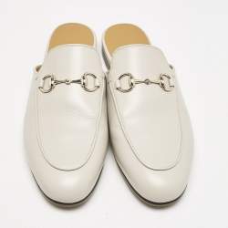 مملوكة مسبقًا Gucci Grey Leather Princetown Horsebit Flat Mules Size 37