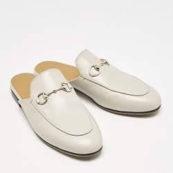 مملوكة مسبقًا Gucci Grey Leather Princetown Horsebit Flat Mules Size 37