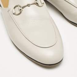 مملوكة مسبقًا Gucci Grey Leather Princetown Horsebit Flat Mules Size 37