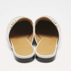 مملوكة مسبقًا Gucci Grey Leather Princetown Horsebit Flat Mules Size 37