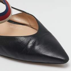 Gucci Black Leather Sylvie Web Strap Bamboo Heel Pumps Size 38.5