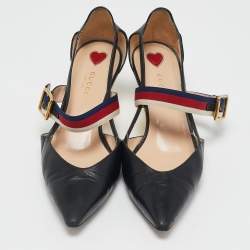 Gucci Black Leather Sylvie Web Strap Bamboo Heel Pumps Size 38.5