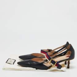 Gucci Black Leather Sylvie Web Strap Bamboo Heel Pumps Size 38.5